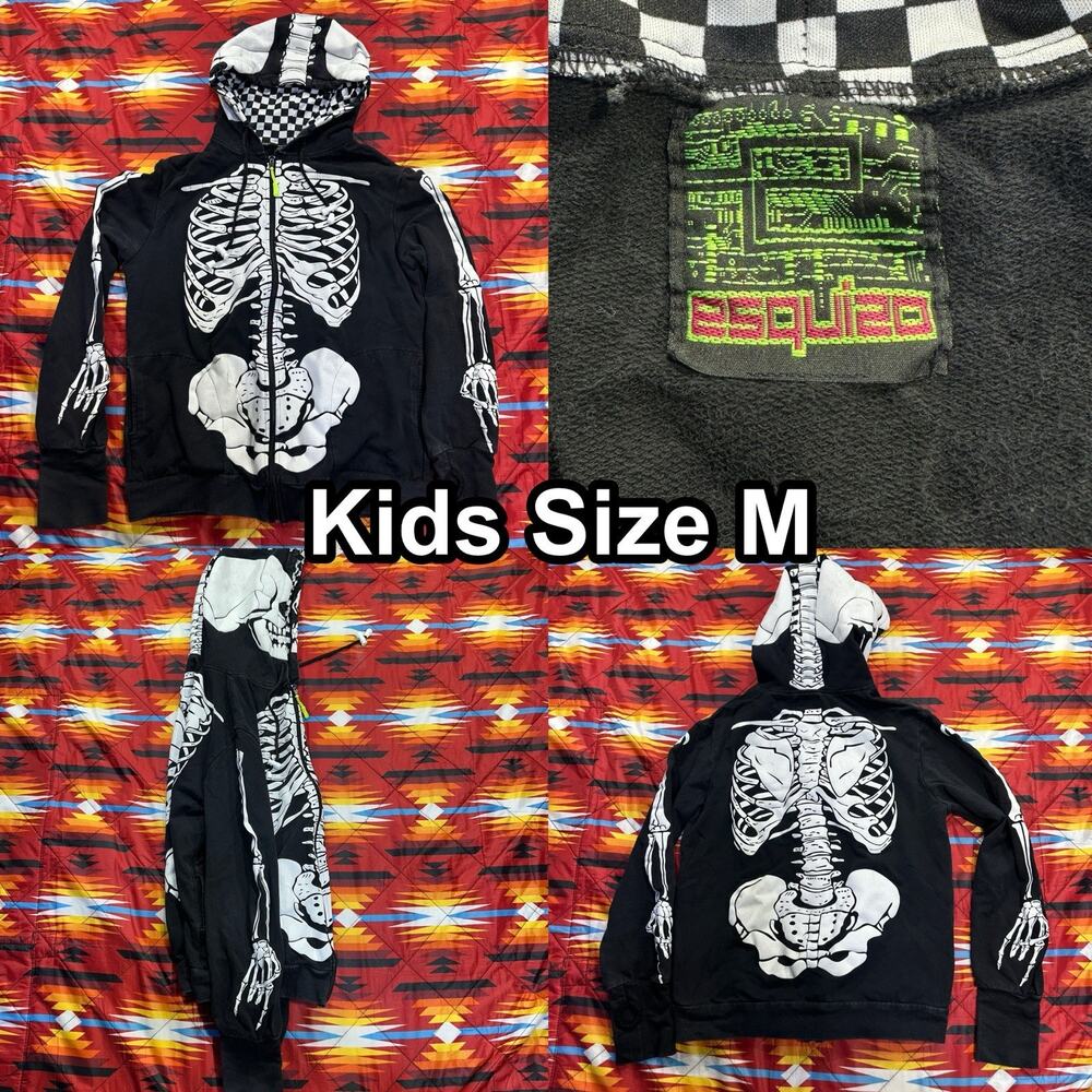 Esquizo Skeleton Hoodie Full Zip Sweater Kids Size Medium Halloween Thumb Holes